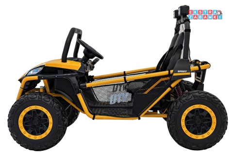 Faster buggy na akumulator dwuosobowy - żółty, 2x150W, 24V/10Ah, ekoskóra, Bluetooth, EVA, LED [S608]