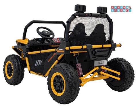 Faster buggy na akumulator dwuosobowy - żółty, 2x150W, 24V/10Ah, ekoskóra, Bluetooth, EVA, LED [S608]