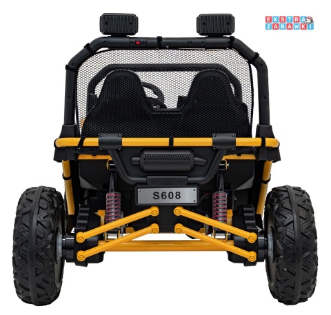 Faster buggy na akumulator dwuosobowy - żółty, 2x150W, 24V/10Ah, ekoskóra, Bluetooth, EVA, LED [S608]