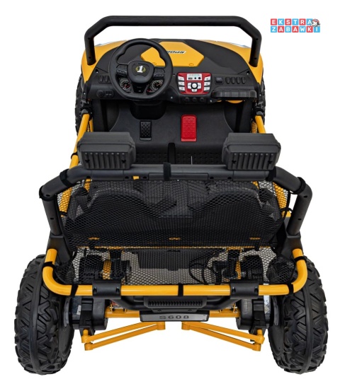 Faster buggy na akumulator dwuosobowy - żółty, 2x150W, 24V/10Ah, ekoskóra, Bluetooth, EVA, LED [S608]