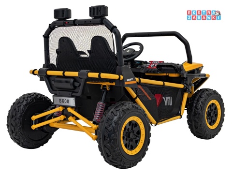 Faster buggy na akumulator dwuosobowy - żółty, 2x150W, 24V/10Ah, ekoskóra, Bluetooth, EVA, LED [S608]