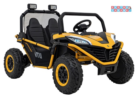 Faster buggy na akumulator dwuosobowy - żółty, 2x150W, 24V/10Ah, ekoskóra, Bluetooth, EVA, LED [S608]