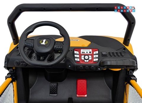 Faster buggy na akumulator dwuosobowy - żółty, 2x150W, 24V/10Ah, ekoskóra, Bluetooth, EVA, LED [S608]