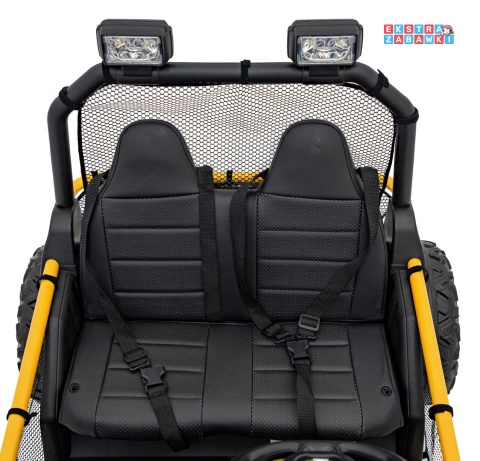 Faster buggy na akumulator dwuosobowy - żółty, 2x150W, 24V/10Ah, ekoskóra, Bluetooth, EVA, LED [S608]