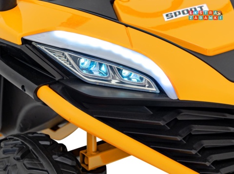 Faster buggy na akumulator dwuosobowy - żółty, 2x150W, 24V/10Ah, ekoskóra, Bluetooth, EVA, LED [S608]