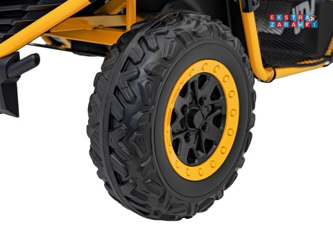 Faster buggy na akumulator dwuosobowy - żółty, 2x150W, 24V/10Ah, ekoskóra, Bluetooth, EVA, LED [S608]