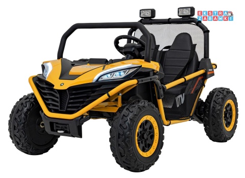 Faster buggy na akumulator dwuosobowy - żółty, 2x150W, 24V/10Ah, ekoskóra, Bluetooth, EVA, LED [S608]