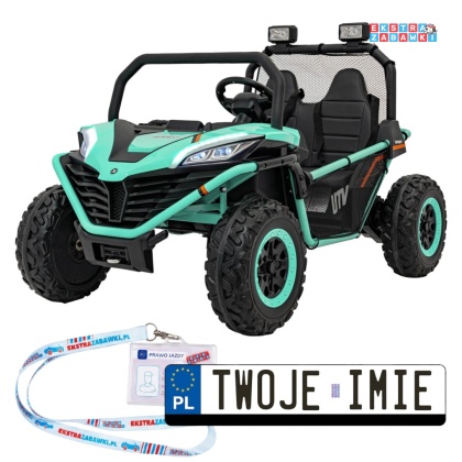 Faster buggy na akumulator dwuosobowy - zielony, 2x150W, 24V/10Ah, ekoskóra, Bluetooth, EVA, LED [S608]