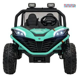 Faster buggy na akumulator dwuosobowy - zielony, 2x150W, 24V/10Ah, ekoskóra, Bluetooth, EVA, LED [S608]