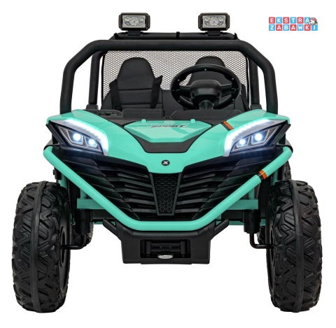 Faster buggy na akumulator dwuosobowy - zielony, 2x150W, 24V/10Ah, ekoskóra, Bluetooth, EVA, LED [S608]