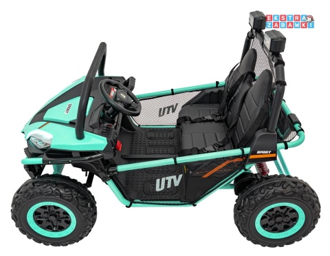 Faster buggy na akumulator dwuosobowy - zielony, 2x150W, 24V/10Ah, ekoskóra, Bluetooth, EVA, LED [S608]