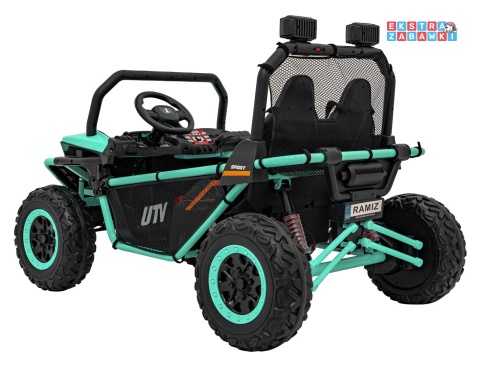 Faster buggy na akumulator dwuosobowy - zielony, 2x150W, 24V/10Ah, ekoskóra, Bluetooth, EVA, LED [S608]