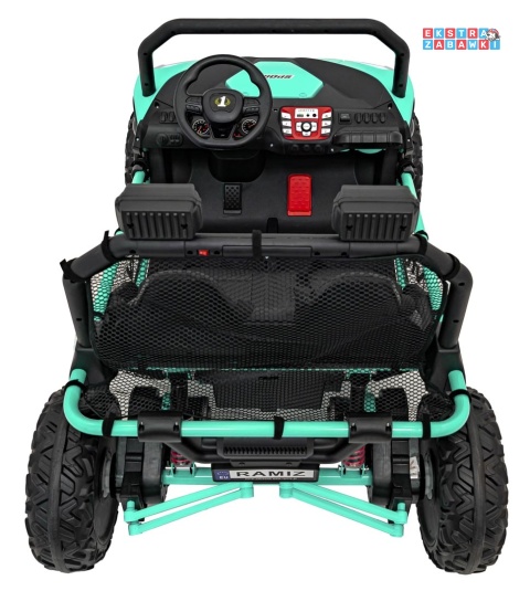 Faster buggy na akumulator dwuosobowy - zielony, 2x150W, 24V/10Ah, ekoskóra, Bluetooth, EVA, LED [S608]