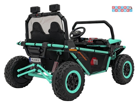 Faster buggy na akumulator dwuosobowy - zielony, 2x150W, 24V/10Ah, ekoskóra, Bluetooth, EVA, LED [S608]