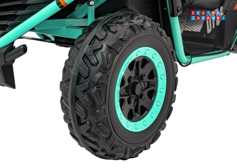 Faster buggy na akumulator dwuosobowy - zielony, 2x150W, 24V/10Ah, ekoskóra, Bluetooth, EVA, LED [S608]