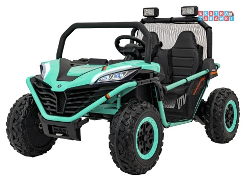 Faster buggy na akumulator dwuosobowy - zielony, 2x150W, 24V/10Ah, ekoskóra, Bluetooth, EVA, LED [S608]