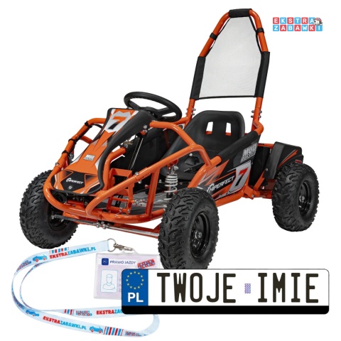 Gokart Mud Monster na akumulator - pomarańczowy, 1x1000W, 48V/20Ah, koła pompowane, sportowe siedzenie z pasami [GK008E]