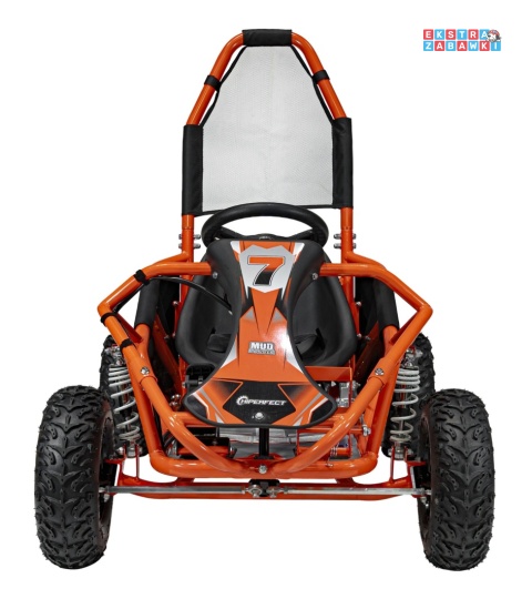 Gokart Mud Monster na akumulator - pomarańczowy, 1x1000W, 48V/20Ah, koła pompowane, sportowe siedzenie z pasami [GK008E]
