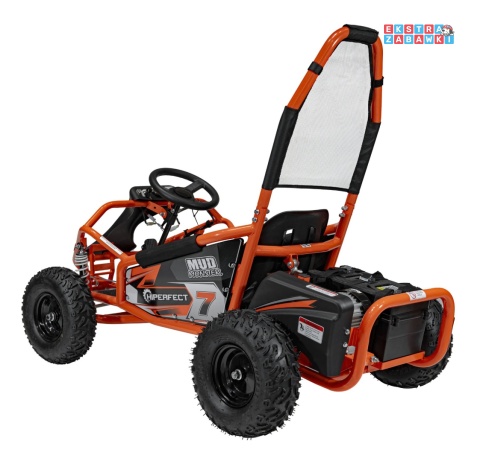 Gokart Mud Monster na akumulator - pomarańczowy, 1x1000W, 48V/20Ah, koła pompowane, sportowe siedzenie z pasami [GK008E]