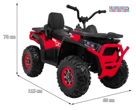 Quad ATV Desert na akumulator - czerwony, 4x45W 12V/10Ah, pilot, kluczyki, ekoskóra, EVA, LED, panel audio [XMX-607]