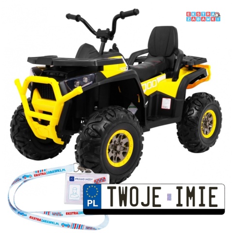 Quad ATV Desert na akumulator - żółty, 4x45W 12V/10Ah, pilot, kluczyki, ekoskóra, EVA, LED, panel audio [XMX-607]