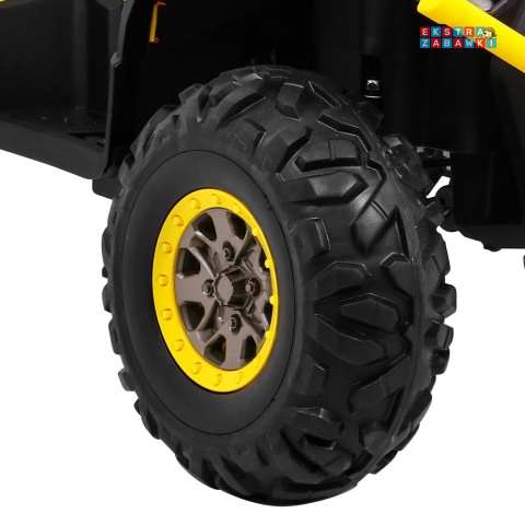 Quad ATV Desert na akumulator - żółty, 4x45W 12V/10Ah, pilot, kluczyki, ekoskóra, EVA, LED, panel audio [XMX-607]