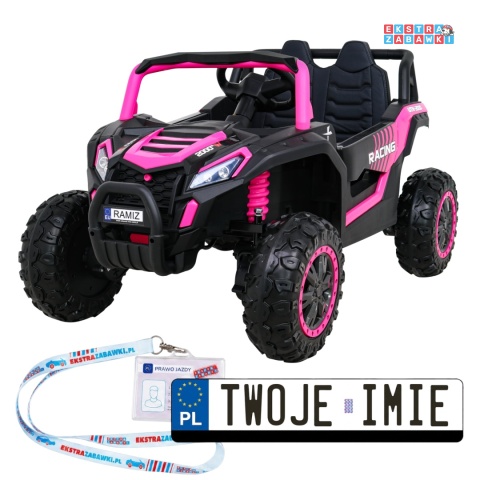 Buggy UTV Racing na akumulator - różowy, 4x45W 12V/10Ah, pilot, panel muzyczny, LED, EVA, wolny start [A036]