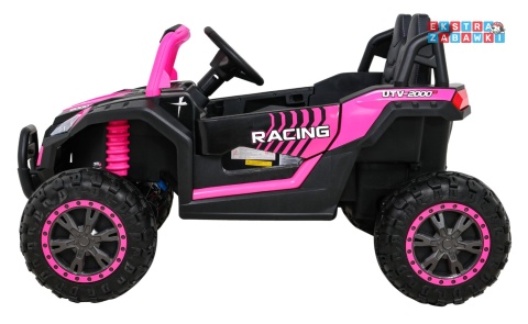Buggy UTV Racing na akumulator - różowy, 4x45W 12V/10Ah, pilot, panel muzyczny, LED, EVA, wolny start [A036]