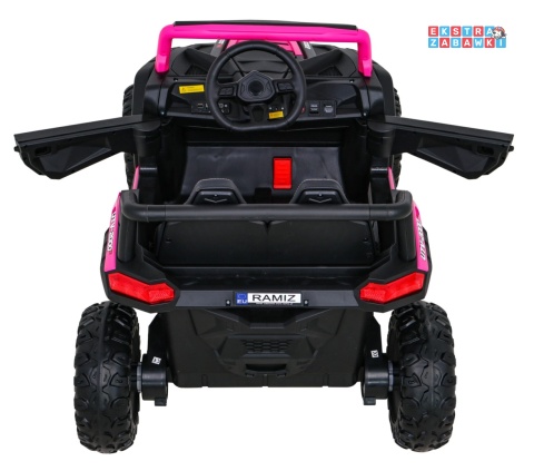 Buggy UTV Racing na akumulator - różowy, 4x45W 12V/10Ah, pilot, panel muzyczny, LED, EVA, wolny start [A036]