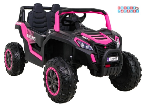 Buggy UTV Racing na akumulator - różowy, 4x45W 12V/10Ah, pilot, panel muzyczny, LED, EVA, wolny start [A036]