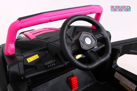 Buggy UTV Racing na akumulator - różowy, 4x45W 12V/10Ah, pilot, panel muzyczny, LED, EVA, wolny start [A036]