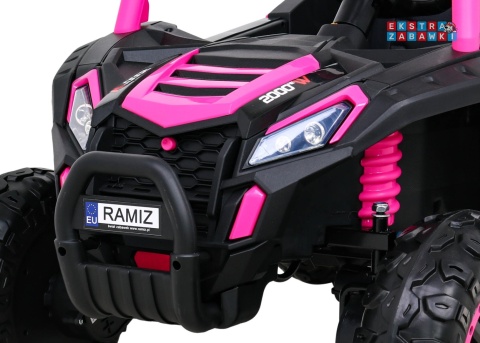 Buggy UTV Racing na akumulator - różowy, 4x45W 12V/10Ah, pilot, panel muzyczny, LED, EVA, wolny start [A036]