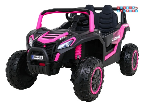 Buggy UTV Racing na akumulator - różowy, 4x45W 12V/10Ah, pilot, panel muzyczny, LED, EVA, wolny start [A036]