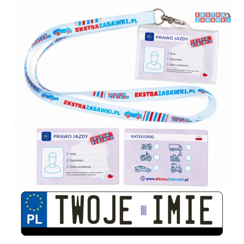 TABLICE Z IMIENIEM DZIECKA + PRAWO JAZDY + SMYCZ