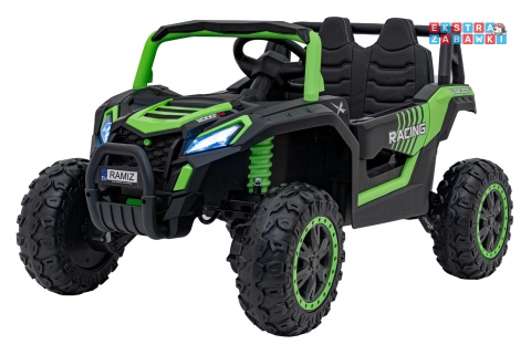 Buggy UTV Racing na akumulator - zielony, 4x45W 12V/10Ah, pilot, panel muzyczny, LED, EVA, wolny start [A036]