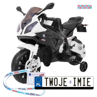 BMW S1000 RR na akumulator - czarny, 2x45W 12V/7Ah, EVA, koła pomocniczne, nóżka, kluczyk, ekoskóra [JT528]