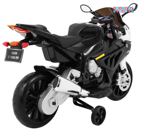 BMW S1000 RR na akumulator - czarny, 2x45W 12V/7Ah, EVA, koła pomocniczne, nóżka, kluczyk, ekoskóra [JT528]