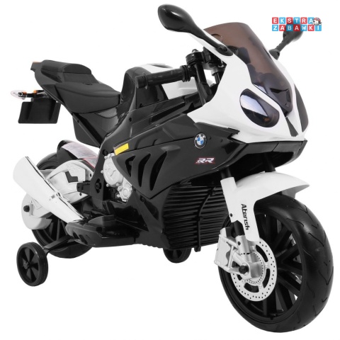 BMW S1000 RR na akumulator - czarny, 2x45W 12V/7Ah, EVA, koła pomocniczne, nóżka, kluczyk, ekoskóra [JT528]
