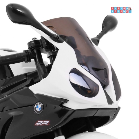 BMW S1000 RR na akumulator - czarny, 2x45W 12V/7Ah, EVA, koła pomocniczne, nóżka, kluczyk, ekoskóra [JT528]