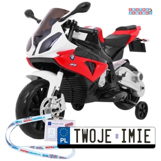BMW S1000 RR na akumulator - czerwony, 2x45W 12V/7Ah, EVA, koła pomocniczne, nóżka, kluczyk, ekoskóra [JT528]
