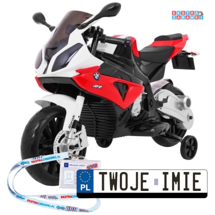 BMW S1000 RR na akumulator - czerwony, 2x45W 12V/7Ah, EVA, koła pomocniczne, nóżka, kluczyk, ekoskóra [JT528]