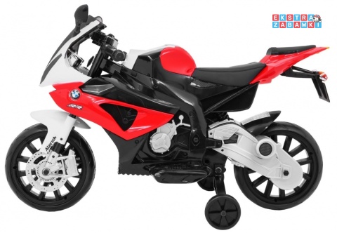 BMW S1000 RR na akumulator - czerwony, 2x45W 12V/7Ah, EVA, koła pomocniczne, nóżka, kluczyk, ekoskóra [JT528]