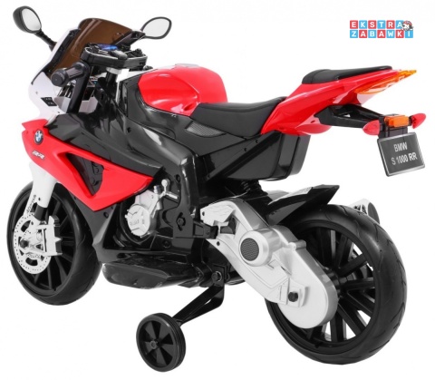BMW S1000 RR na akumulator - czerwony, 2x45W 12V/7Ah, EVA, koła pomocniczne, nóżka, kluczyk, ekoskóra [JT528]