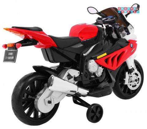 BMW S1000 RR na akumulator - czerwony, 2x45W 12V/7Ah, EVA, koła pomocniczne, nóżka, kluczyk, ekoskóra [JT528]
