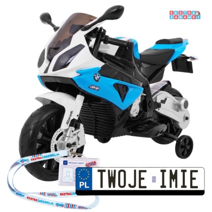 BMW S1000 RR na akumulator - niebieski, 2x45W 12V/7Ah, EVA, koła pomocniczne, nóżka, kluczyk, ekoskóra [JT528]