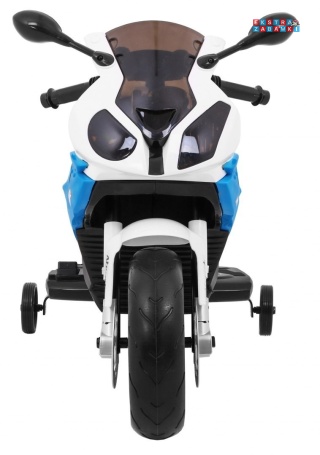 BMW S1000 RR na akumulator - niebieski, 2x45W 12V/7Ah, EVA, koła pomocniczne, nóżka, kluczyk, ekoskóra [JT528]