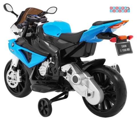BMW S1000 RR na akumulator - niebieski, 2x45W 12V/7Ah, EVA, koła pomocniczne, nóżka, kluczyk, ekoskóra [JT528]