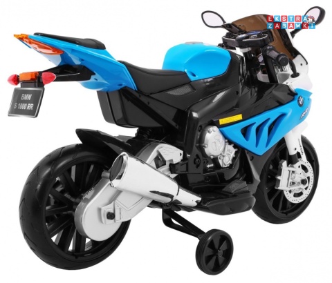 BMW S1000 RR na akumulator - niebieski, 2x45W 12V/7Ah, EVA, koła pomocniczne, nóżka, kluczyk, ekoskóra [JT528]