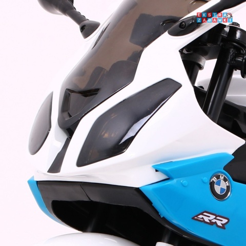 BMW S1000 RR na akumulator - niebieski, 2x45W 12V/7Ah, EVA, koła pomocniczne, nóżka, kluczyk, ekoskóra [JT528]
