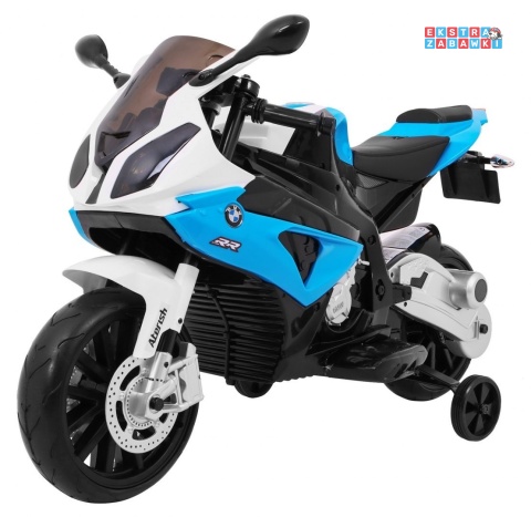 BMW S1000 RR na akumulator - niebieski, 2x45W 12V/7Ah, EVA, koła pomocniczne, nóżka, kluczyk, ekoskóra [JT528]